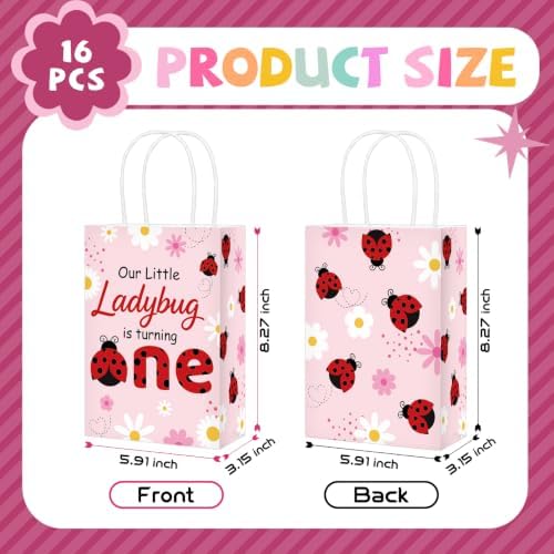 Greencian 16Pcs Ladybug 1st Birthday Party Favor Bags for Girls Goodie Bags