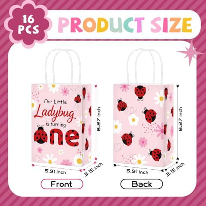 Greencian 16Pcs Ladybug 1st Birthday Party Favor Bags for Girls Goodie Bags