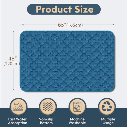 FunFurry Washable Pee Pads for Dogs - 1 Pack Reusable Pee Pads，Waterproof Puppy Pads，Pet Training Pads，Super Absorbent with Dog Paw Shape Non-Slip Backing (Blue, 48" X 65" - 1 Pack)
