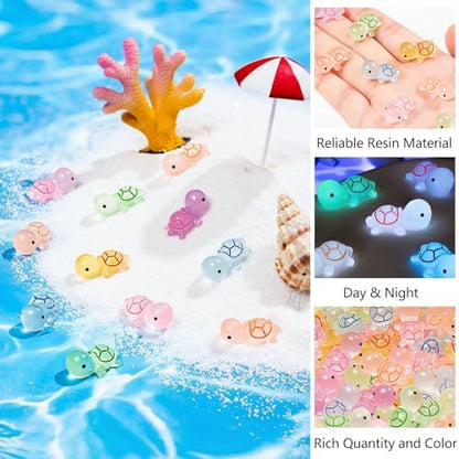 488PCS Luminous Mini Resin Turtle 8 Color Tiny Turtle Figurines Bulk