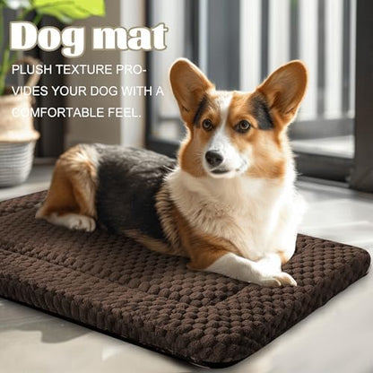 Dog Bed Crate Mat, Soft Durable Washable Anti-Slip Kennel Pad for Dogs & Cats, Reversible (Dark Brown, M(30"*20"*1.5"))