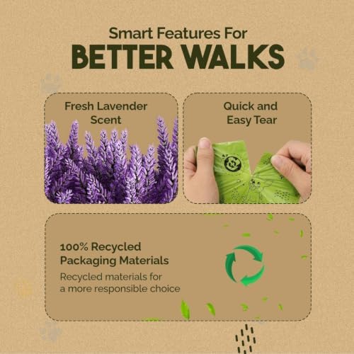 Earth Friendly Dog Poop Bags, 324 Count - Extra Thick, Leak-Proof, Lavender Scented Dog Poop Bags with Odor Blocker - Eco-Friendly, Tear-Resistant, 9x13 Inch Bags for Large & Small Dogs - 18 Rolls