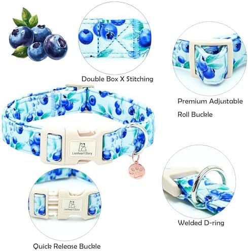 Lionheart glory Dog Collar Blueberries Print Collar for Small Dogs Spring Summer Female or Male Collars Pets Gift Adjustable Heavy-Duty Cute Pet Collars