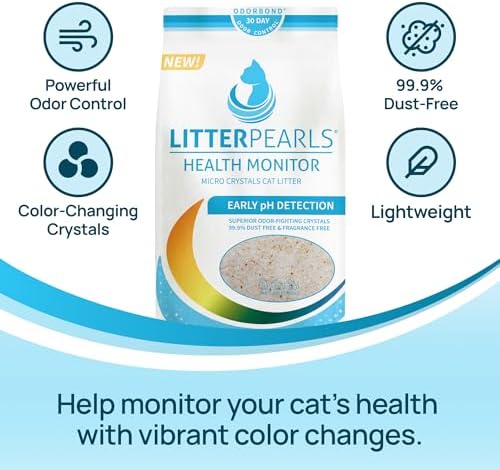 Litter Pearls Health Monitor Cat Litter, Unscented Micro Crystals (6 LB Bag) – Color Changing pH Indicator for Feline Health Tracking, 30-Day Odor Control, Dust Free and 60% Lighter (Pack of 2)