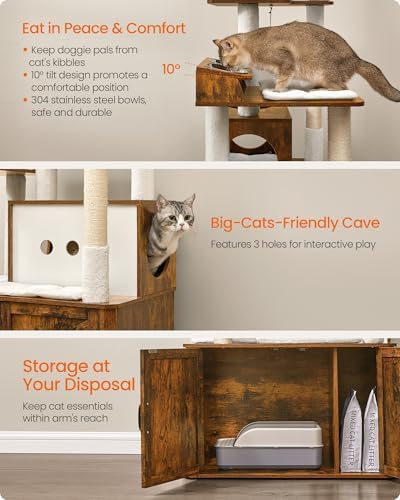 Feandrea Cat Tree, 66.9-Inch Cat Tower with Litter Box Enclosure
