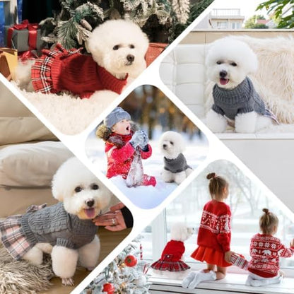 YUDODO Small Dog Sweater Dress with Bowtie Turtleneck - Knitted Pet Clothes