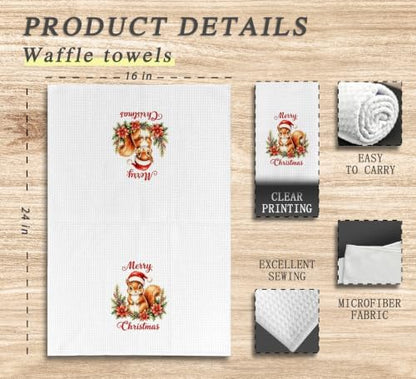 Merry Christmas Squirrel Kitchen Dish Towels Dishcloth 16x24 Inches
