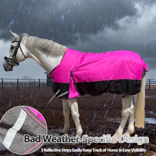1200D Horse Blanket,Turnout Rain Sheet(No Fill),Hot Pink 81''