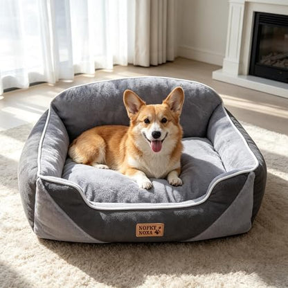 Orthopedic Dog Bed for Medium Dogs, Washable Calming Dog Sofa Bed with Reversible Plush & Premium Corduroy Velvet, Removable Machine Washable Cover, Non-Slip Bottom, Grey, 30"x24"