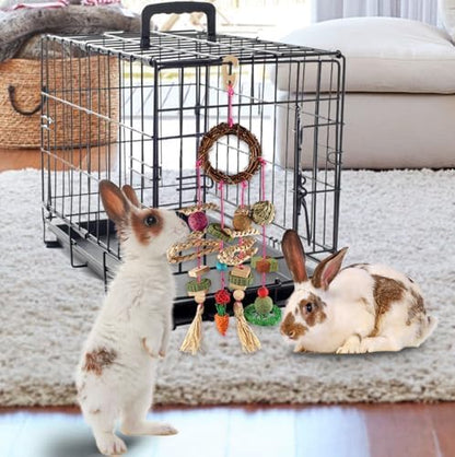 YIXUND Rabbit & Guinea Pig Toys - Hamster & Bunny Toys - Natural Timothy Hay & Apple Wood Sticks - Chinchilla Teeth Care - Handmade Dream Catcher