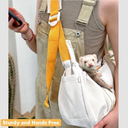 Ferret Sling Carrier, Front Backpack for Ferret Rabbit Puppy Kitten (Beige)