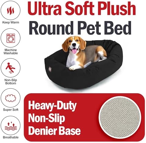 Majestic Pet 32 Inch Suede Calming Dog Bed Washable – Cozy Soft Round Dog Bed with Spine Support for Dogs to Rest their Head - Fluffy Donut Dog Bed 32x23x7 (Inch) - Round Pet Bed Medium – Black (2025)
