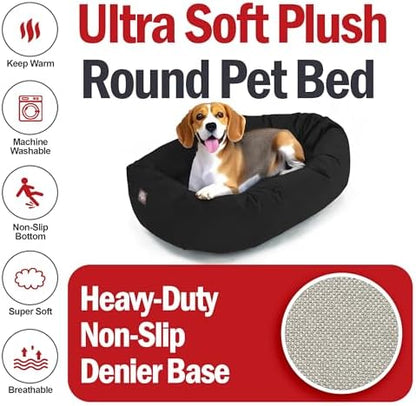 Majestic Pet 32 Inch Suede Calming Dog Bed Washable – Cozy Soft Round Dog Bed with Spine Support for Dogs to Rest their Head - Fluffy Donut Dog Bed 32x23x7 (Inch) - Round Pet Bed Medium – Black (2025)