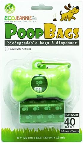 Dog Waste Bags with Dispenser, 40 Bags (20 Bags x 2 Rolls), Biodegradable, Lavender Scented (PB0005)