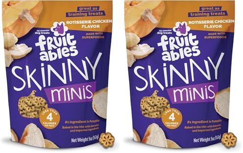 Fruitables Skinny Minis Dog Treats,Healthy Pumpkin Treat for Dogs,Low Calorie & Delicious,Puppy Training,No Wheat,Corn or Soy,Made in the USA,Rotisserie Chicken Flavor,5oz,(Pack of 2)