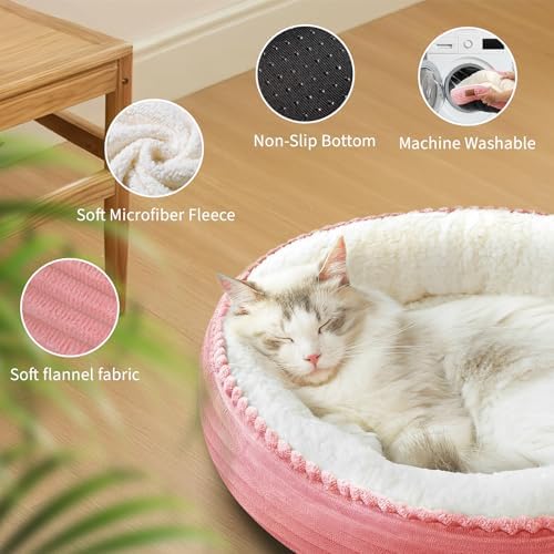 Zerbuger 23in Pink Round Dog Bed Sofa for Dogs Cats, Machine Washable