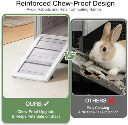 Rabbit Hutch Indoor Outdoor, Large Bunny Cage with Double House and Run, 10.4 ft² Guinea Pig House, Upgrade Deeper No-Leak Trays, On Wheels for Easy Moving