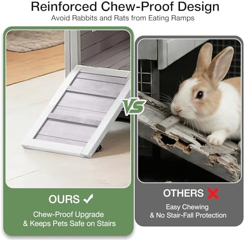 Rabbit Hutch Indoor Outdoor, Large Bunny Cage with Double House and Run, 10.4 ft² Guinea Pig House, Upgrade Deeper No-Leak Trays, On Wheels for Easy Moving
