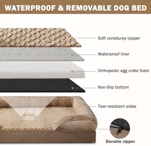 INVENHO Jumbo Orthopedic Dog Bed for Extra Large Dogs, Waterproof, Egg-Crate Foam Dog Couch Bed with Washable Removable Cover, Waterproof Lining and Nonskid Bottom
