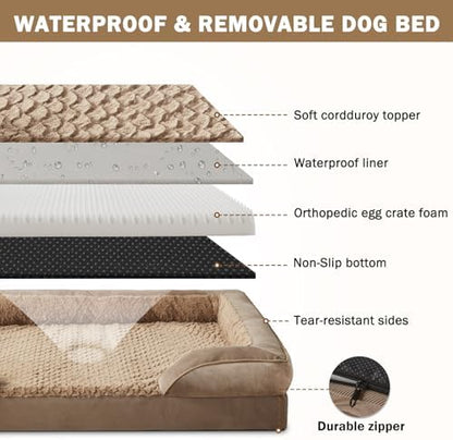 INVENHO Jumbo Orthopedic Dog Bed for Extra Large Dogs, Waterproof, Egg-Crate Foam Dog Couch Bed with Washable Removable Cover, Waterproof Lining and Nonskid Bottom