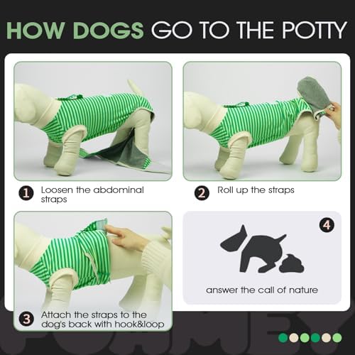 FUAMEY Dog Recovery Suit Male,Dogs Surgery Neuter Suits Puppy Spay Shirts for Female Protect Dog's Skin Anti Licking Abdominal Wounds Doggie Onesie Pet Bodysuit Alternative to Cone Green Stripes S