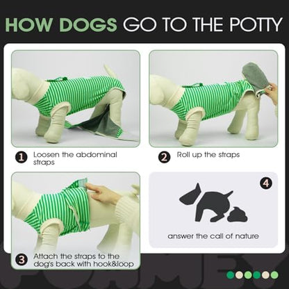 FUAMEY Dog Recovery Suit Male,Dogs Surgery Neuter Suits Puppy Spay Shirts for Female Protect Dog's Skin Anti Licking Abdominal Wounds Doggie Onesie Pet Bodysuit Alternative to Cone Green Stripes S
