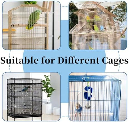 Daoeny Bird Cage Seed Catcher, Large Bird Cage Cover, Adjustable Soft Airy Nylon Mesh Net, Birdcage Cover Skirt Seed Guard for Parrot Parakeet Macaw African Round Square Cages (Black, Sequins Star)
