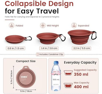 OHMO Collapsible Dog Bowls for Pet Travel, 12oz, 2pcs, Coral&Brick Red