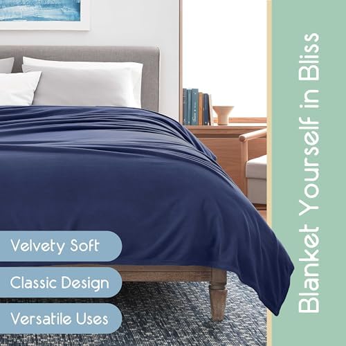 Microfleece Queen Size Blanket | Supersoft Lightweight Throw Blanket | All-Season Comfort | Navy