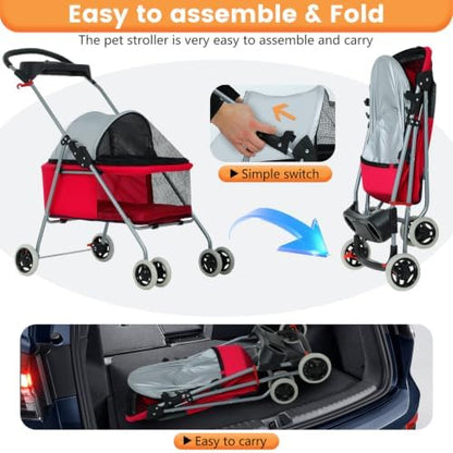 BestPet Foldable Pet Stroller for Small/Medium Dogs and Cats Up to 33 lbs