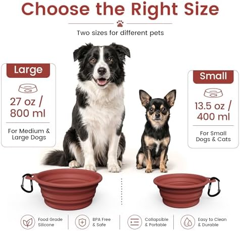 OHMO Collapsible Dog Bowls for Pet Travel, 12oz, 2pcs, Coral&Brick Red