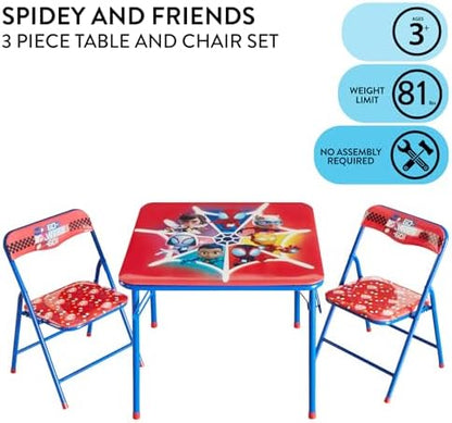 Marvel Spidey and His Amazing Friends Kids Activity Table and Chair Set,3 Piece Set with Square Table & 2 Folding Chairs, Furniture for Ages 3+, Indoor Play & Learning