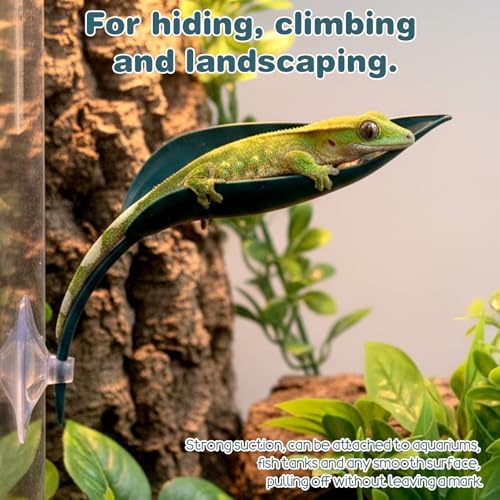 3 Pcs Crested Gecko Tank Accessories, Plastic Reptile Leaf Plant Ornament with Suction Cup Wall Climbing Gecko Hide Reptile Hide for Turtle Tank Decorations(Dark Blue)