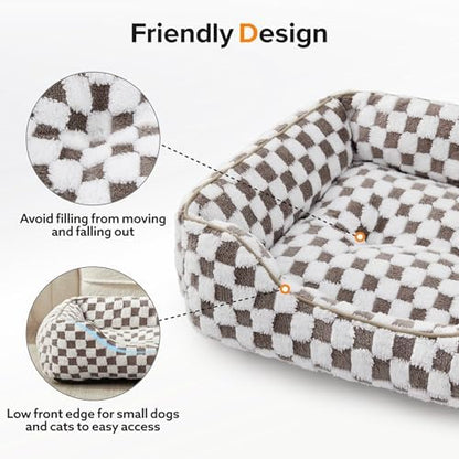 JOEJOY Dog Bed for Large Medium Small Dogs - Rectangle Orthopedic Dog Sofa Bed, Cute Modern Puppy Bed with Jacquard Shaggy Plush & Anti Slip Bottom, 30x24x9inches, Cofffee