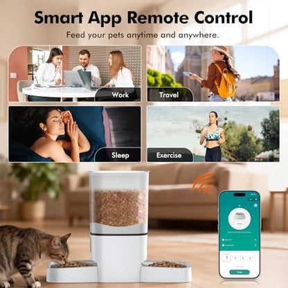 Automatic Cat Feeder for 2 Cats, Smart APP Control, 6L/25Cup Large Capacity