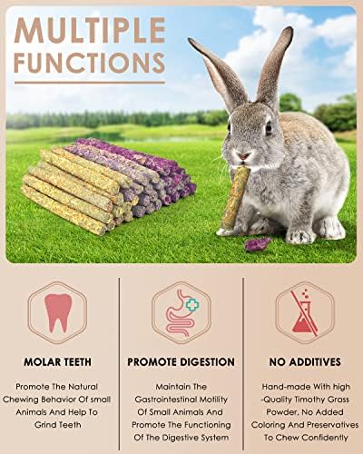 Bissap 108PCS Rabbit Chew Sticks, Mixed Natural Flower Rose Chrysanthemum and Forget-me-not Chew Toys Treats for Rabbit Bunny Chinchilla Guinea Pig Hamster and Other Small Animals Molar Snacks
