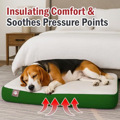 Majestic Pet 34x24x3 Inch Green Orthopedic Memory Foam Rectangle Dog Bed – Medium Size Crate Dog Bed for Dogs with Joint Pain, Arthritis – Durable Pet Mattress with Egg Crate Foam, Washable Cover