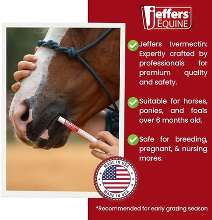 Jeffers Ivermectin Gel Dewormer for Horses - Apple Flavored, Broad Spectrum Dewormer Paste - Effective Parasite Control for Worms, Pinworms, Bots & More - Safe for All Equine, 12 Pack