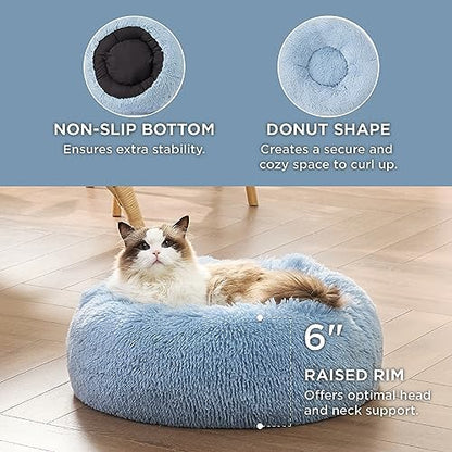 Bedsure Calming Cat Beds Donut Round Washable Kitten Bed,20 inches