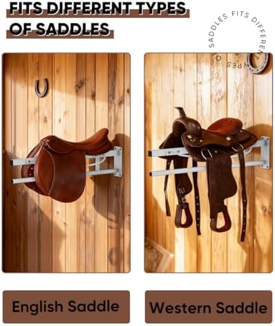 Queension Wall Mounted Saddle Rack with Pad Bar for Horses Saddles, White