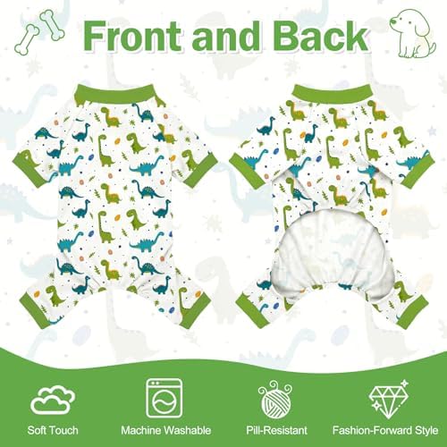 Dog Pajamas for Small Medium Dogs Pjs Green Dinosaurs Dog Onesie Breathable Puppy Pj Pet Stretchy Soft Sleepwear for Spring Summer Costume-L