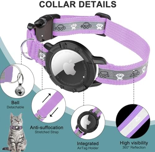 Reflective AirTag Cat Collar, Integrated Cat Collar with Air Tag Holder