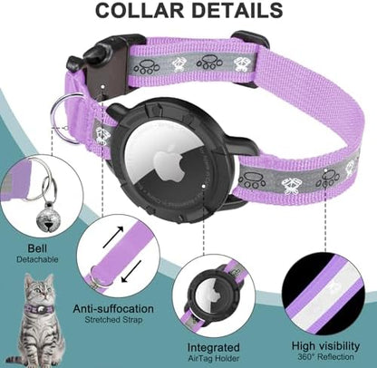 Reflective AirTag Cat Collar, Integrated Cat Collar with Air Tag Holder