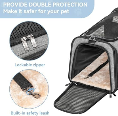Petsfit 17" x 11" x 11" Airline-Approved Expandable Pet Carrier, 2X Square Expansion Reduces Pet Anxiety, Escape-Proof Self-Locking Zippers, 5 Easy-Access Entrances, for Cats & Small Dogs up to 15 lbs