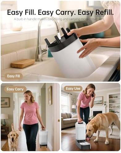 Automatic Dog Water Bowl Dispenser with Filter - 2.4 Gal Large Gravity Auto Pet Water Feeder Waterer with Stainless Steel Bowl & Easy Carry Handle for Large Dog Cat Multi Pet Use