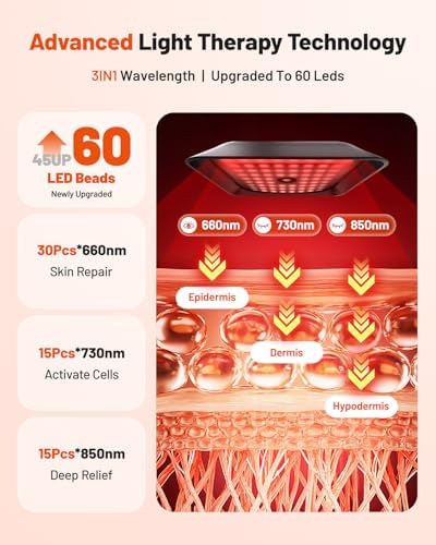Red Light Therapy for Face and Body, 3 LED Wavelength 660nm 730nm 850nm Infrared Light Therapy Desk Lamp with 360°Adjustable Head & Phone Stand, Home Office Travel Portable Use w/Glasses