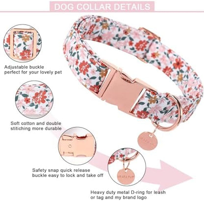 Dog Collar for Summer,Little Flower Dog Collar,Cotton Puppy Collar with Adjustable Buckle for Small,Medium,Large Girl Boy Dog