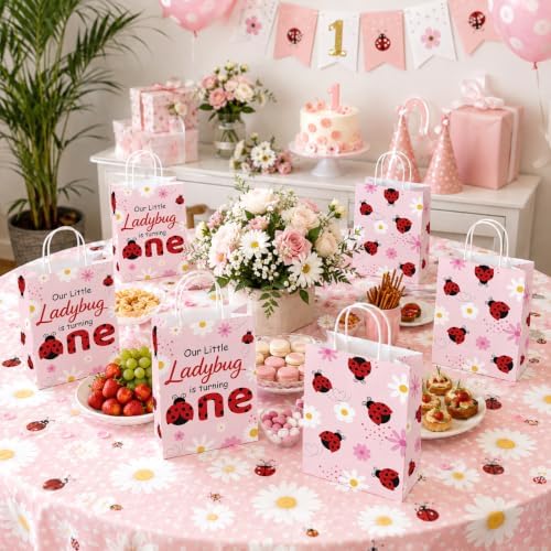 Greencian 16Pcs Ladybug 1st Birthday Party Favor Bags for Girls Goodie Bags