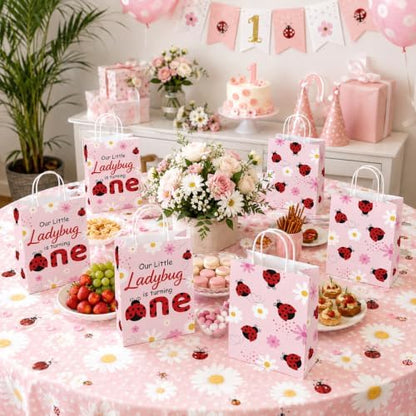 Greencian 16Pcs Ladybug 1st Birthday Party Favor Bags for Girls Goodie Bags