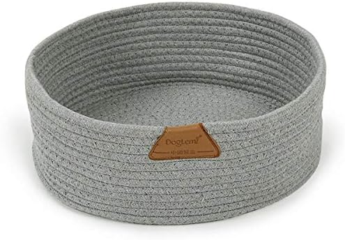 Cat Bed Basket Nest Round Cotton Rope Woven Warm Medium,Pet Sleeping Bed House Cute Fun Scratcher Scratching Scratch Mat Pad for Puppy Small Dogs Indoor Play Eco Washable Winter Summer (Gray)